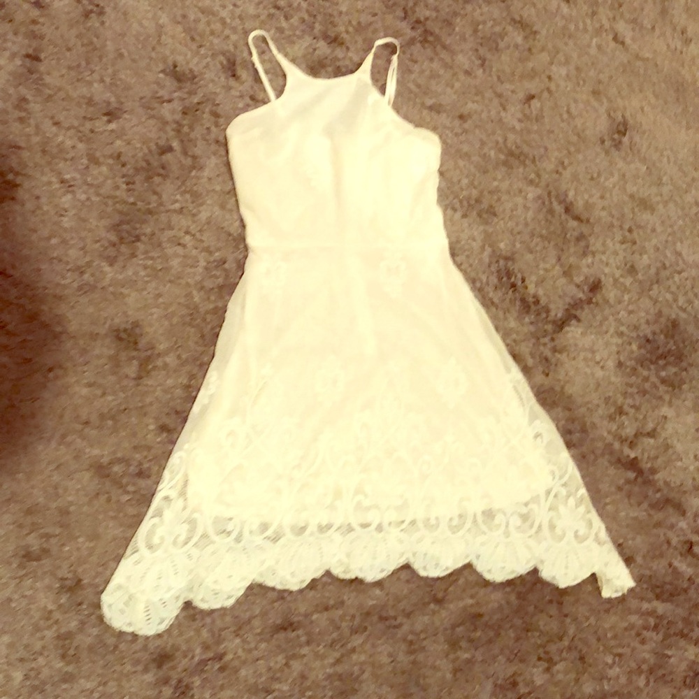 Cream (white) Summer Dress lace-look with slip